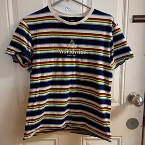2/$10 HUF Rainbow Striped Tee with Logo Medium